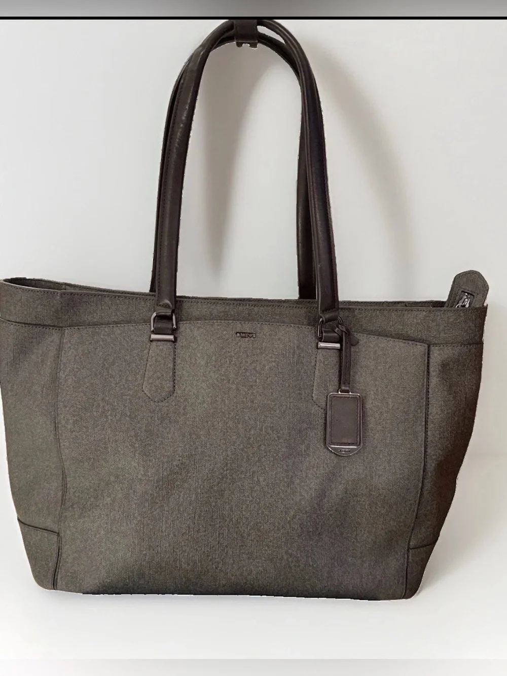 Tumi Dark Brown/Gray Tote Bag with Leather Trim